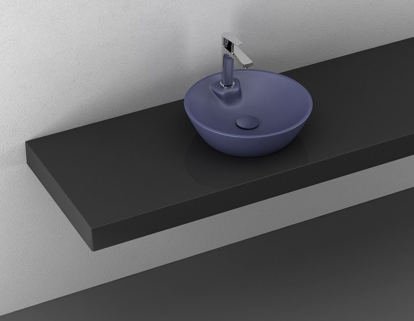 Раковина ISVEA SistemaY 10SY65045SV-2Z 45х12х45 накладная, круглая, керамическая/фарфоровая, цвет синий матовый, с отверстием под смеситель, без слива-перелива