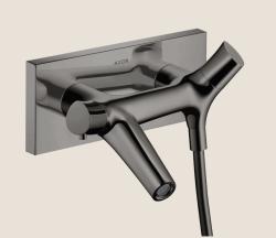 Смеситель для ванны Axor Starck Organic термостатический, внешнего/наружнего монтажа, настенный, неповоротный, латунный, длина излива 19,7 см, цвет полированный черный хром, без душевого шланга/лейки