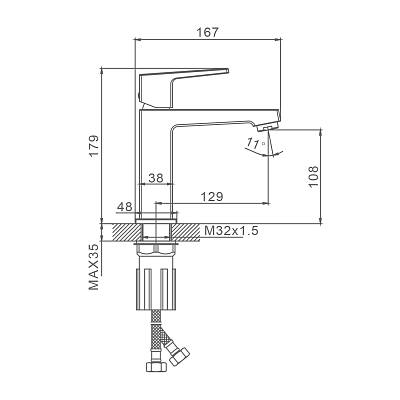 Смеситель для раковины/умывальника Splenka S01.10.06 однорычажный, неповоротный, фиксированный излив, длина 129 мм, высота 108 мм, латунь, цвет черный
