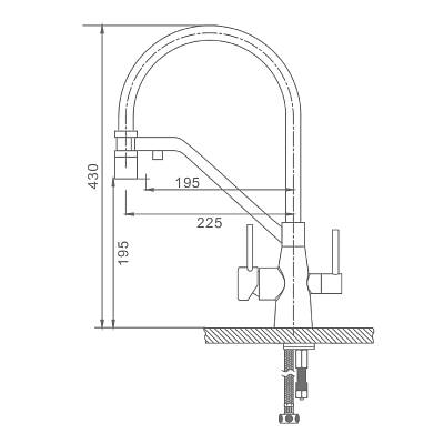 Смеситель для кухни/мойки Raglo R80.62.05 однорычажный, поворотный, керамический картридж, с подключением фильтра, гибкий излив, длина излива 225 мм, латунь/силикон, цвет сатин/черный