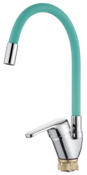 Смеситель для кухни/мойки LEDEME, однорычажный, поворотный, керамический, гибкий излив, цинк, цвет голубой