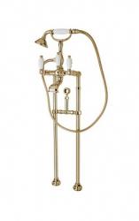 Смеситель для ванны/душа Cezares First, напольный, двухвентильный, неповоротный, длина 208 мм, керамический, латунь, цвет золото 24 карат