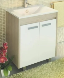 Тумба с раковиной Comforty Тулуза 70, 76х85,5х46,5 см, напольная, 2 распашные дверцы, ЛДСП/МДФ, прямоугольная, цвет- сосна лоредо/раковина Quadro 75, прямоугольная, цвет белый, встраиваемая