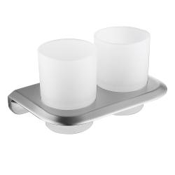 Стакан двойной ABBER Nord для зубных щеток, с держателем, настенный, нержавеющая сталь/стекло, в ванную, цвет матовое стекло/сатин AA1557SP