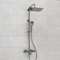 Душевая система WasserKRAFT, высота 840-1150 мм, цвет хром, комплект: термостатический смеситель/излив/тропический душ (с верхней лейкой)/стойка/лейка/шланг, наружного монтажа