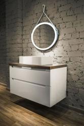 Зеркало Silver Мirrors Капитан, 61х61 см, с LED/ЛЕД-подсветкой, круглое, выключатель бесконтактный, подвес из натуральной кожи, для ванны
