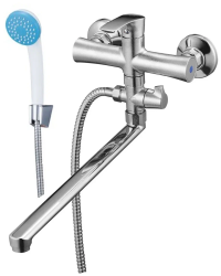 Смеситель для ванны/душа Solone, настенный, однорычажный, поворотный, керамический, длина излива 382 мм, цинк, цвет хром