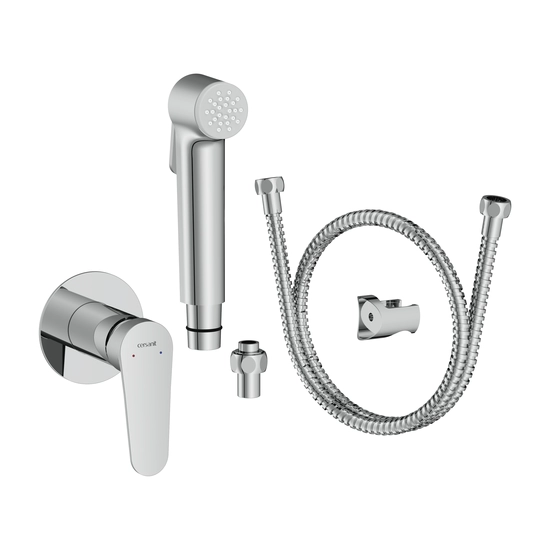 Смеситель с гигиеническим душем Cersanit LARA встраиваемый однорычажный на стену, латунный, цвет глянцевый хром, керамический