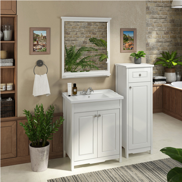 Пенал Comforty Тбилиси 40, 43х123х37 см, напольный, цвет: белый, 1 распашная дверца/1 выдвижной ящик, шкаф/шкафчик напольный, прямоугольный, левый/правый, левосторонний/правосторонний/универсальный