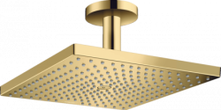 Верхний душ Hansgrohe Raindance E 300 1jet, потолочный монтаж, прямоугольный, с 1 режимом: RainAir, размер 30х30 см, латунь, цвет полированное золото