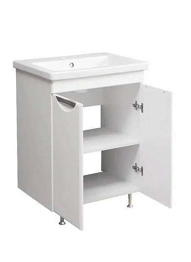 Тумба с раковиной GRADEONIKA Аура 60, 58,9х28,6х69,5 см, напольная, 2 распашные дверцы, МДФ/ЛДСП, прямоугольная, цвет белый, прямоугольная 51843