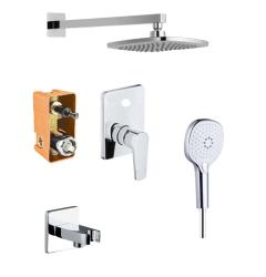 Душевая система встраиваемая Azario TREYA, цвет хром, комплект: однорычажный смеситель/тропический душ (с верхней лейкой)/лейка/держатель лейки/шланг, латунь, скрытого монтажа