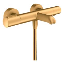 Смеситель для ванны Axor Citterio M, термостатический, внешнего/наружнего монтажа, настенный, неповоротный, латунный, длина излива 18 см, цвет шлифованное золото, без душевого шланга/лейки Смеситель для ванны Axor Citterio M, термостатический, внешнего/наружнего монтажа, настенный, неповоротный, латунный, длина излива 18 см, цвет шлифованное золото, без душевого шланга/лейки