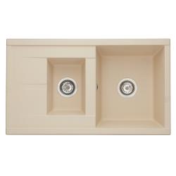 Мойка кухонная двойная Акватон Делия 87, 87х21,8х51 см, врезная, литой мрамор, прямоугольная, цвет шампань, без отверстия под смеситель, слив-перелив, с крылом