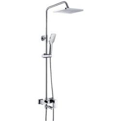 Душевая система SHEVANIK, высота 1330 мм, цвет хром, комплект: однорычажный смеситель с изливом/тропический душ (с верхней лейкой)/стойка/лейка/шланг, наружного монтажа