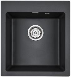 Мойка кухонная Paulmark ZEMAR, 46,5х51х20 см, врезная, кварцевый композит, прямоугольная, цвет черный, без отверстия под смеситель, без крыла, слив-перелив, врезная в столещницу, для кухни