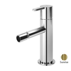 Смеситель для биде Cezares Leaf, однорычажный, низкий, длина излива 105 мм, неповоротный, керамический, латунь, цвет Sunrise PVD, с донным клапаном