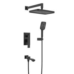 Душевая система Raglo R01.27.06 встраиваемая, цвет черный, комплект: однорычажный смеситель/излив/тропический душ прямоугольный (с верхней лейкой)/лейка/шланг, скрытый монтаж