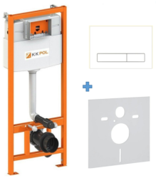 Инсталляция KK-POL Standard с кнопкой смыва M16/белый, (клавишей смыва, двойного слива), система для подвесного унитаза, со скрытым смывным бачком (бак), комплект, размеры рамы (каркас) 42,5х129х23,5 см