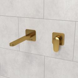 Смеситель для раковины/умывальника WasserKRAFT Havel, встраиваемый, однорычажный, неповоротный, керамический, длина излива 218 мм, латунь, цвет золото матовое