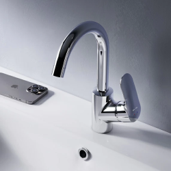 Смеситель для раковины/умывальника AM.PM Like, однорычажный, поворотный, керамический, длина излива 135 мм, латунь, цвет хром