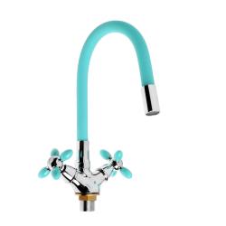 Смеситель для кухни/мойки Accoona, двухвентильный, поворотный/гибкий, керамический, длина излива 150 мм, цинк, цвет зеленый/хром