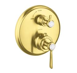 Смеситель для душа Axor Montreux, с запорным вентилем, термостатический, с рычаговой рукояткой, скрытого/настенного монтажа, без излива/шланга/лейки, круглый, латунный, цвет шлифованное золото, с термостатом, встроенный/встраиваемый/термостатный