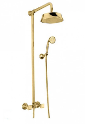 Душевая система Cezares Olimp, высота 1098 мм, цвет бронза, комплект: двухвентильный смеситель/тропический душ (с верхней лейкой)/стойка/лейка/шланг, наружного монтажа