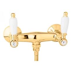 Смеситель для душа Cezares First, настенный, двухвентильный, без излива, керамический, латунь, цвет золото 24 карат