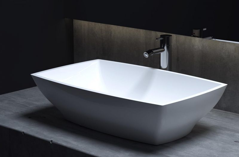 Раковина Salini GLORIA 304 окраска по RAL 60х38 мраморная, накладная, прямоугольная/чаша, цвет RAL матовый,  без отверстия под смеситель, без слива-перелива, на столешницу