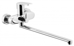 Смеситель для ванны/душа Azario TREYA однорычажный, керамический картридж, настенный, излив длинный, поворотный, длина излива 438 мм, латунь, цвет хром