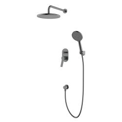 Душевая система встраиваемая Azario VISE, цвет графит, комплект: однорычажный смеситель/тропический душ (с верхней лейкой)/лейка/держатель лейки/шланг, латунь, скрытого монтажа