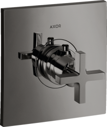 Смеситель для душа Axor Citterio HighFlow, термостатический, с крестообразной рукояткой, скрытого монтажа, настенный, без излива/шланга/лейки, квадратный, латунный, цвет полированный черный хром, с термостатом, встроенный/встраиваемый/термостатный