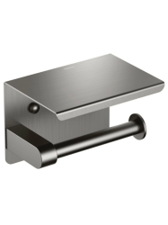 Держатель для туалетной бумаги Aquatek Европа без крышки, с полкой, оружейная сталь, настенный, нержавеющая сталь, форма прямоугольная, для туалета/ванной, бумагодержатель