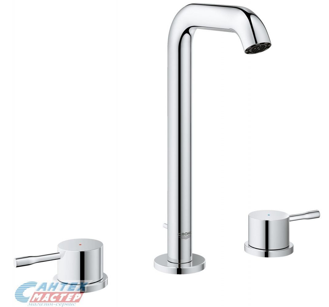 Смеситель для раковины Grohe Essence New трехсекционный, встраеваемый, рычажный, излив короткий, длина 114 мм, керамический, латунь, цвет хром, без донного клапана