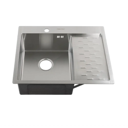 Мойка кухонная Fabia Profi, 63х50 см, врезная, нержавеющая сталь, прямоугольная, цвет: сатин, с отверстием под смеситель, слив-перелив, с крылом справа