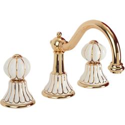 Смеситель для раковины Migliore Olivia, двухвентильный, излив короткий, поворотный, длина 190 мм, керамический, латунь, цвет белый/декор/золото