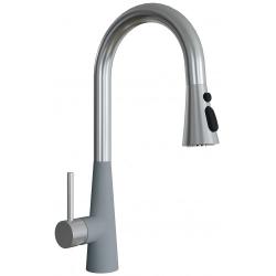 Смеситель для кухни Florentina Вита Pro, однорычажный, выдвижной, керамический, с высоким изливом, высота излива 22,1 см, латунь, цвет серый шёлк