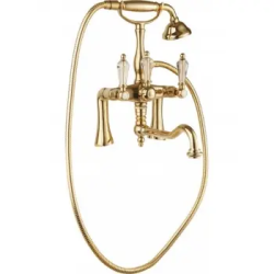 Смеситель для ванны/душа Cezares Diamond, на борт ванны, двухвентильный, поворотный, длина 270 мм, керамический, латунь, цвет золото 24 карат