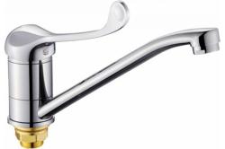 Смеситель для кухни/мойки Potato P05, однорычажный, поворотный, керамический, длина излива 220 мм, цинк, цвет хром
