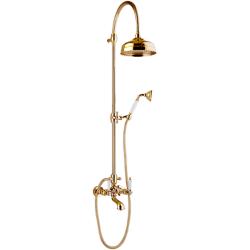 Душевая система Webert Dorian, высота 154 см, цвет золото, комплект: тропический душ/стойка/лейка/шланг, со смесителем/изливом