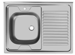 Мойка Ukinox Стандарт, 80х50 см, накладная, стальная, квадратная, цвет нержавеющая сталь, с отверстием под смеситель, без слив-перелива, с крылом, левая/левосторонняя, для кухни