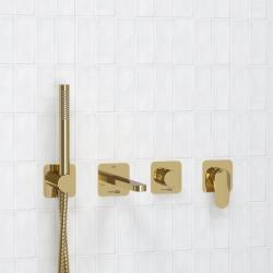 Смеситель для ванны/душа WasserKRAFT Neckar, однорычажный, встраиваемый, керамический, неповоротный, длина излива 218 мм, латунь, цвет золото