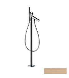 Смеситель для ванны Axor Starck напольный, двухвентильный, неповоротный, латунный, длина излива 14 см, керамический, цвет шлифованная бронза, с душевым шлангом/держателем/лейкой