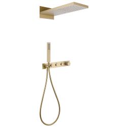 Душевая система ABBER Rund, встраиваемая, цвет золото матовое, комплект: термостатический смеситель/тропический душ (с верхней лейкой)/лейка/шланг, внутренний (скрытый) монтаж
