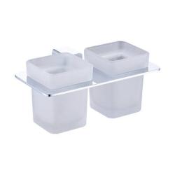 Стакан с держателем Raglo R301.08 двойной, с держателем, настенный, нержавеющая сталь/стекло, для зубных щеток в ванную/туалет/душевую кабину, цвет хром