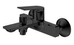 Смеситель для ванны/душа Knotlor Vigor, однорычажный, настенный, керамический, неповоротный, длина излива 184 мм, латунь, цвет матовый черный