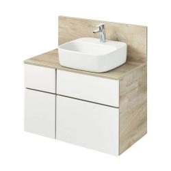 Тумба+столешница с раковиной Акватон Мишель 80, 80х46х52 см, подвесная, 3 выдвижных ящика/1 распашная дверца, МДФ/ЛДСП, механизм доводчика, прямоугольная/умывальник Одри Soft 42х42, квадратный, цвет белый