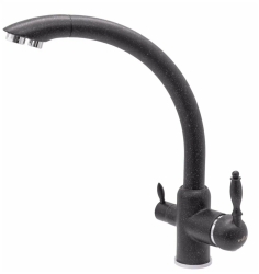 Смеситель для кухни/мойки VIEIR, биканальный, однорычажный, поворотный, керамический, длина излива 230 мм, латунь, цвет черный