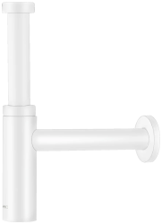 Сифон Hansgrohe Flowstar S дизайнерский, для раковины, бутылочный, G 1 ¼, гидрозатвор/мокрый затвор, горизонтальный/боковой выпуск (в стену), латунь, цвет матовый белый